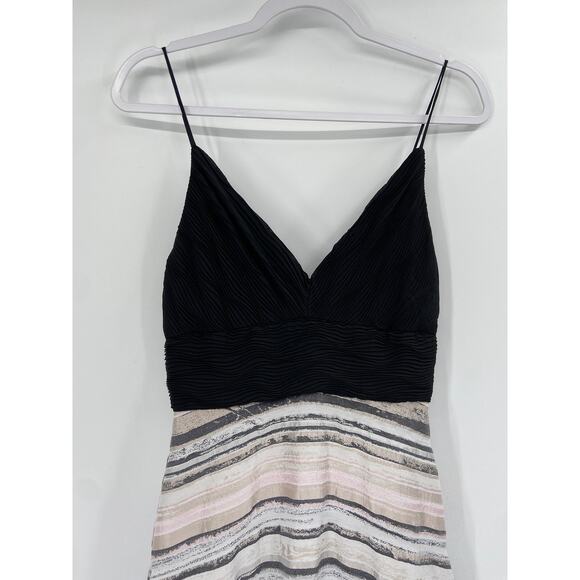 Badgley Mischka Neutral Black Striped Sleeveless V-Neck Hi-Low Gown Size 2 - Picture 4 of 8